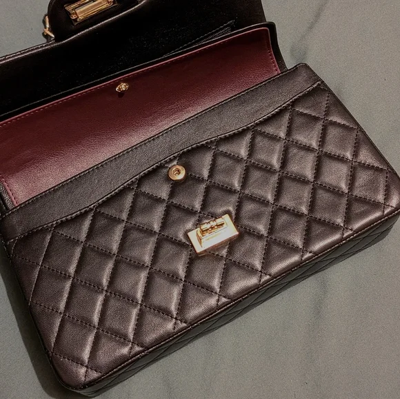 Black Quilted Leather Double Flap Bag - Picture 8 of 12